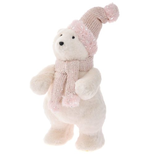 URS DE PLUS CU ESARFA SI CACIULA ROZ 45 CM