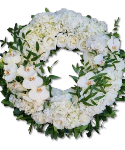 COROANA FUNERARA DELUXE ALBA 90 CM