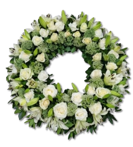 COROANA FUNERARA ALBA 100 CM