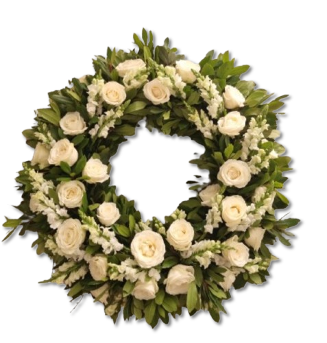COROANA FUNERARA TRANDAFIRI ALBI 90 cm