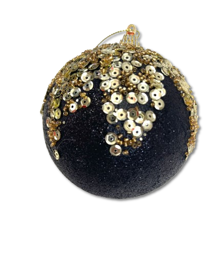 GLOB NEGRU CU PAIETE AURII 10 CM