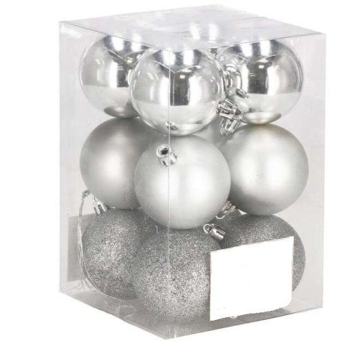 SET 12 GLOBURI PLASTIC SILVER 7 CM