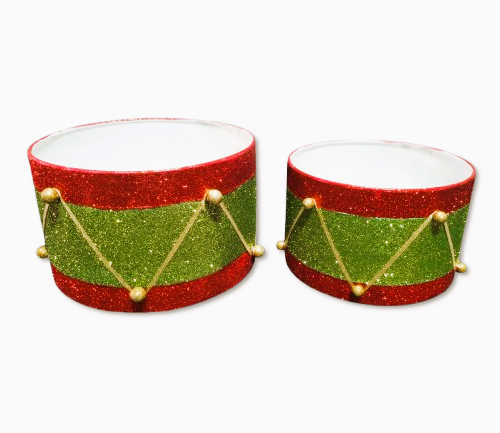 DECORATIUNE CRACIUN SET 2 GHIVECE METAL TOBE GLITTER ROSU VERDE
