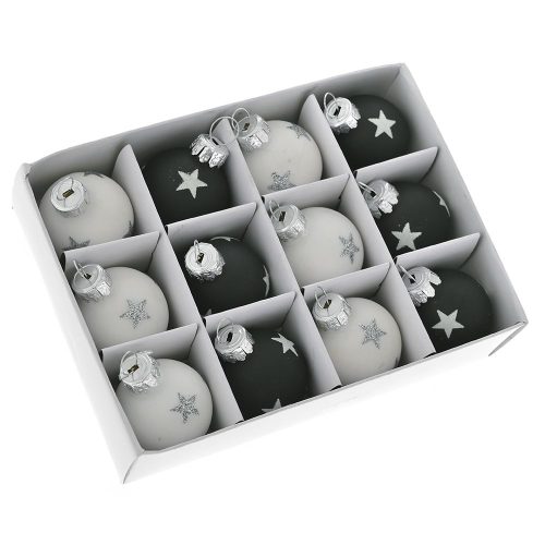 SET 12 GLOBURI STICLA MINI ALB NEGRU