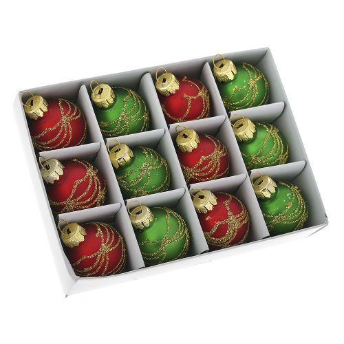 SET 12 GLOBURI STICLA MINI VERDE ROSU