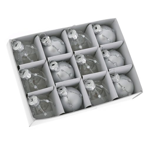 SET 12 GLOBURI STICLA MINI ARGINTIU TRANSPARENT