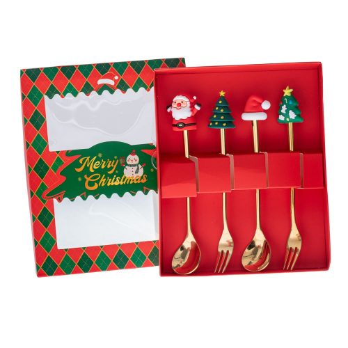 SET 4 TACAMURI AURII CU FIGURINE CRACIUN IN CUTIE