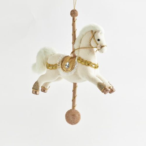DECORATIUNE CRACIUN DELUXE CARUSEL CAL ALB AURIU 49 CM