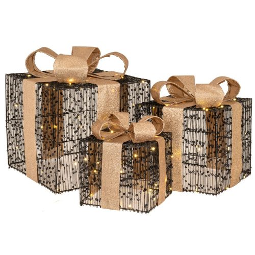 DECORATIUNE LUMINI CRACIUN SET 3 CUTII CADOU NEGRU AURIU