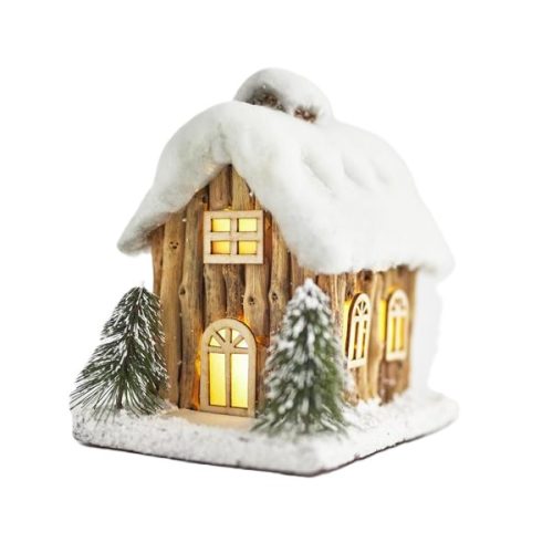 DECORATIUNE CRACIUN CASA LEMN CU LUMINI LED 22 CM