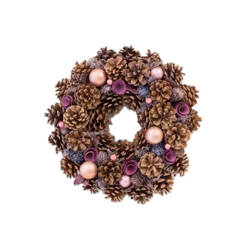 CORONITA CRACIUN ECOLOGICA CU CONURI SI GLOBURI ROZ 35 CM