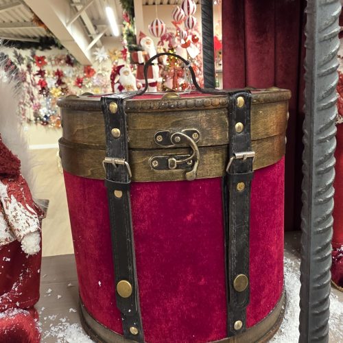 CUFAR ROTUND LEMN CATIFEA BURGUNDY 26 X 25 CM