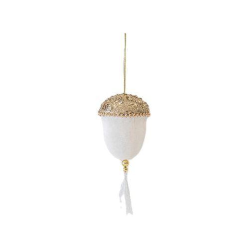 ORNAMENT BRAD GHINDA CATIFEA ALB AURIE CU SNUR 20 CM