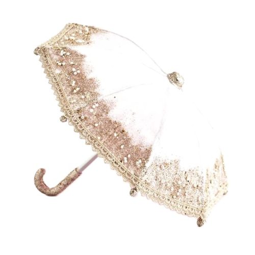 DECORATIUNE BRAD UMBRELA CATIFEA ALB AURIU ROZ PUDRA 26 CM