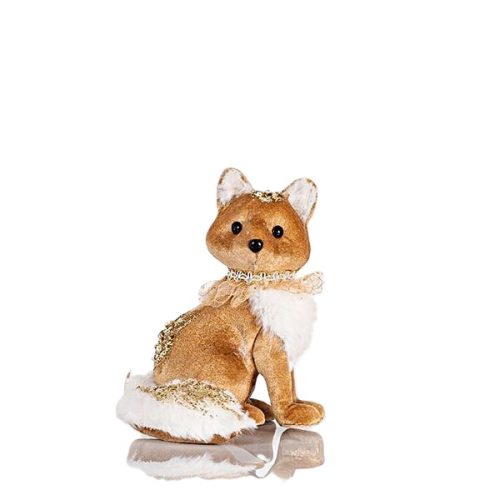 DECORATIUNE BRAD VULPITA CATIFEA MOCHA LATTE GOLD 17 CM