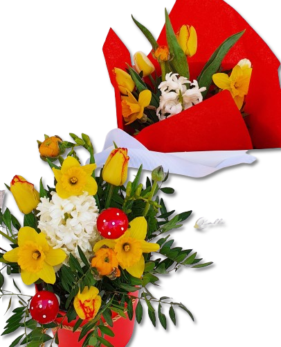 ARANJAMENT FLORAL 8 MARTIE GALBEN ROSU