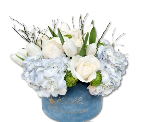 ARANJAMENT FLORAL IN CUTIE CATIFEA BABY BLU