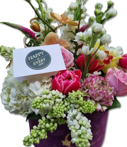 ARANJAMENT FLORAL IN CUTIE CATIFEA PRIMAVARA COLORATA