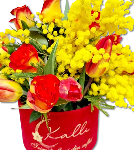 ARANJAMENT FLORAL IN CUTIE CATIFEA YELLOW RED