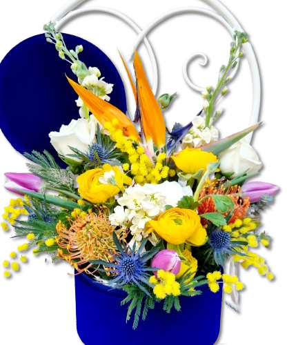 ARANJAMENT FLORAL IN CUTIE CATIFEA DELUXE BLU