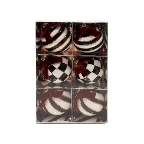 SET 6 GLOBURI ALN NEGRU CU FUNDA BURGUNDY 8 CM