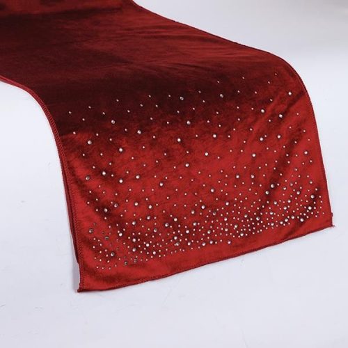 RUNNER MASA CRACIUN CATIFEA BURGUNDY CU CRISTALE 40 X 140 CM